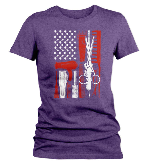 Women's Barber Shirt Flag TShirt Patriotic Barber American Flag T Shirt Hairdresser Shirt Barber Gifts 4th July Patriot Ladies V-Neck-Shirts By Sarah