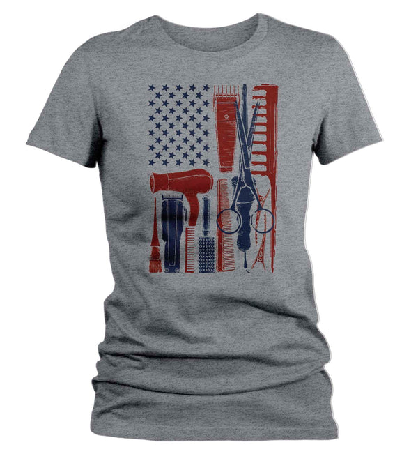Women's Barber Shirt Flag TShirt Patriotic Barber American Flag T Shirt Hairdresser Shirt Barber Gifts 4th July Patriot Ladies V-Neck-Shirts By Sarah