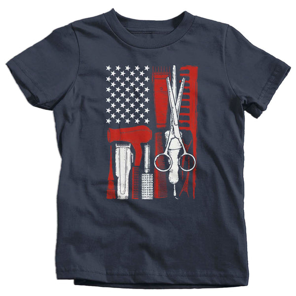Kids Barber Shirt Flag TShirt Patriotic Barber American Flag T Shirt Hairdresser Shirt Barber Gifts 4th July Patriot Boy's Girl's-Shirts By Sarah