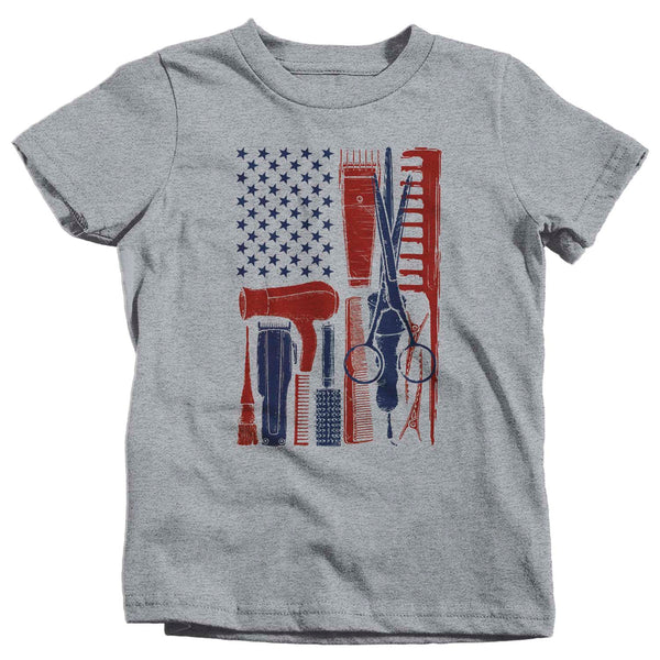 Kids Barber Shirt Flag TShirt Patriotic Barber American Flag T Shirt Hairdresser Shirt Barber Gifts 4th July Patriot Boy's Girl's-Shirts By Sarah