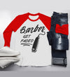 Men's Barber T-Shirt Get Faded Vintage Tee Clippers Barbers 3/4 Sleeve Raglan