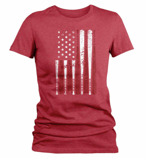 Women's Baseball Flag T Shirt Patriotic Baseball Shirt American Flag Shirt Baseball Gift Idea-Shirts By Sarah