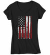Women's V-Neck Baseball Flag T Shirt Patriotic Baseball Shirt American Flag Shirt Baseball Gift Idea