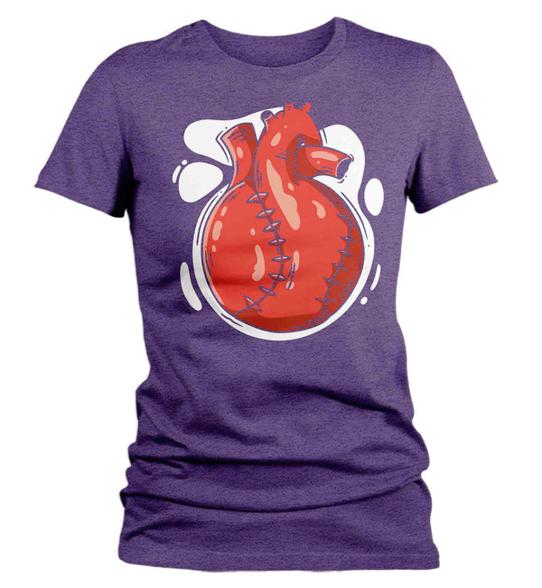 Women's Baseball T Shirt Funny Softball Shirt Heartbeat Heart Bleed Baseball Love Baller TShirt Gift Ladies Soft Graphic Tee Mom-Shirts By Sarah