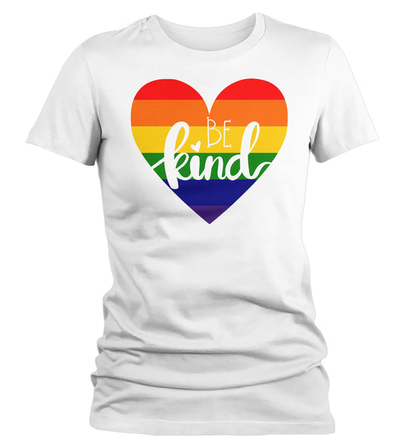 Women's Be Kind LGBT T Shirt LGBT Heart Shirts Rainbow Shirt LGBT Pride T Shirts-Shirts By Sarah
