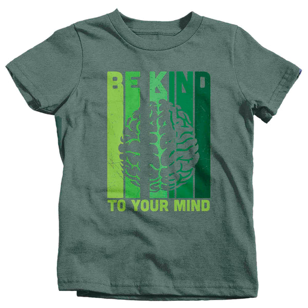 Kids Mental Health T Shirt Green Awareness Shirt Be Kind Tee To Your Mind TShirt Brain Gift Boy's Girl's Graphic Anxiety Depression-Shirts By Sarah