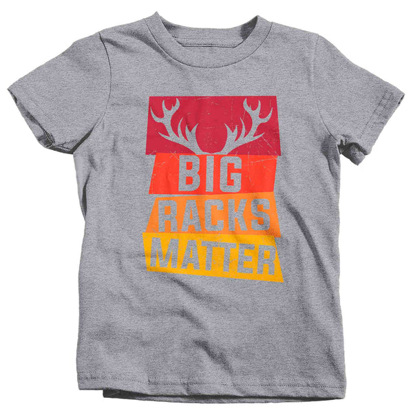 Kids Funny Hunting Shirt Big Racks Matter Shirt Funny Hunter Gift Deer Hunt Tee Funny Buck TShirt Antlers Boy's Girl's Graphic Tee-Shirts By Sarah
