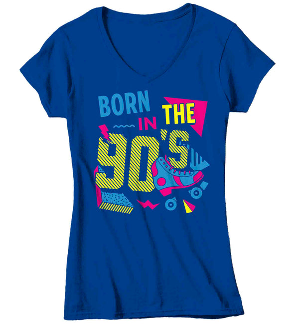 Women's V-Neck Funny Birthday T Shirt Born In The 90's Shirt Fun Gift Grunge Bday Gift Soft Tee 30-ish 30th Graphic Tee Ladies-Shirts By Sarah