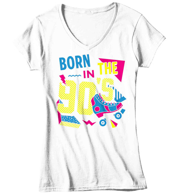 Women's V-Neck Funny Birthday T Shirt Born In The 90's Shirt Fun Gift Grunge Bday Gift Soft Tee 30-ish 30th Graphic Tee Ladies-Shirts By Sarah