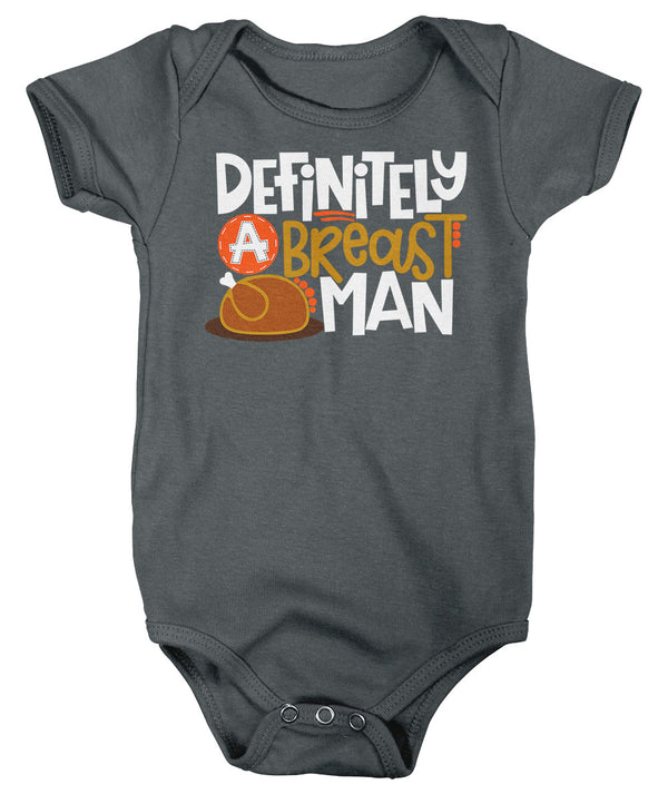 Baby Boy's Funny Breast Man Body Suit Thanksgiving Shirts Turkey Snap Suit Hilarious Breast Baby Creeper Romper-Shirts By Sarah