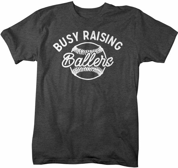 Men's Funny Baseball Dad T Shirt Busy Raising Ballers Shirt Baseball Shirt Funny Ball Shirt Baseball Dad Tee-Shirts By Sarah