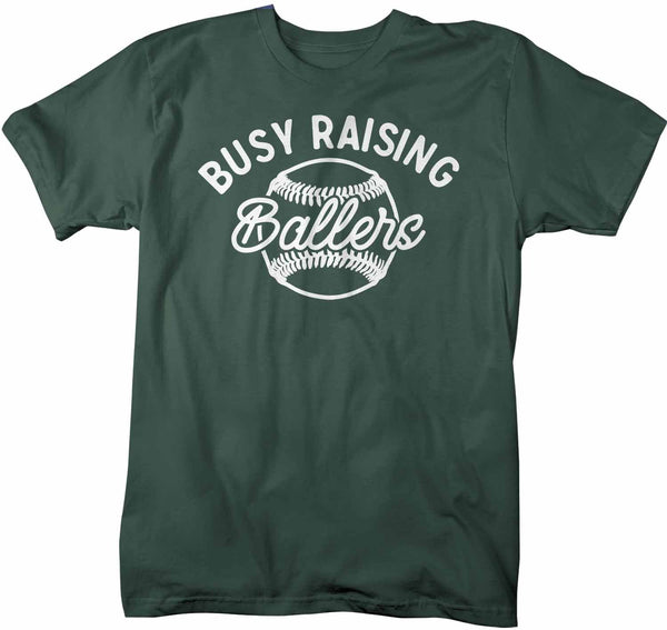 Men's Funny Baseball Dad T Shirt Busy Raising Ballers Shirt Baseball Shirt Funny Ball Shirt Baseball Dad Tee-Shirts By Sarah