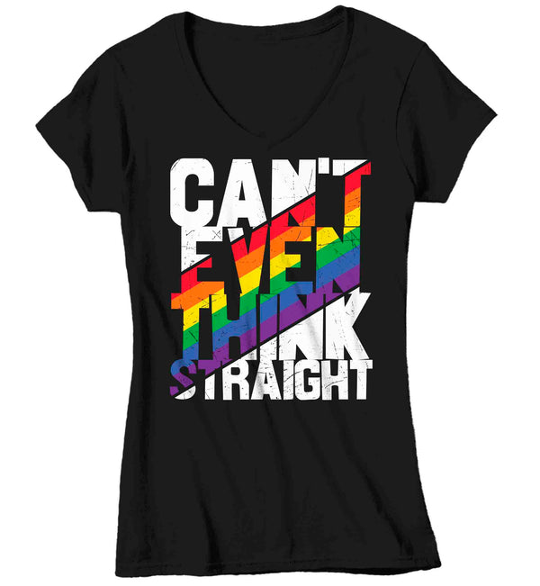 Women's Funny LGBTQ Shirt Can't Even Think Straight T Shirt Tee Lesbian Trans Bi Bisexual Gift LGBT TShirt Gay Pride Ladies Woman-Shirts By Sarah