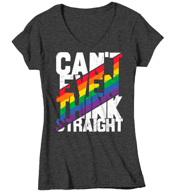 Women's Funny LGBTQ Shirt Can't Even Think Straight T Shirt Tee Lesbian Trans Bi Bisexual Gift LGBT TShirt Gay Pride Ladies Woman-Shirts By Sarah