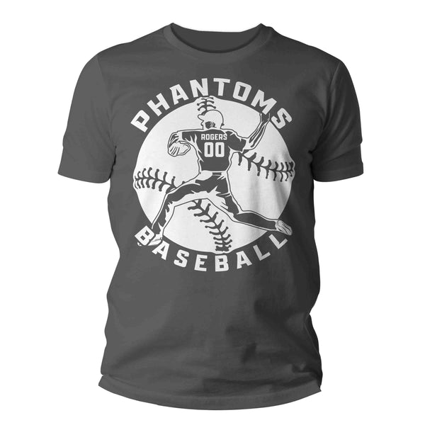 Men's Personalized Baseball Player Shirt Pitcher T Shirt Custom Baseball Graphic Mom Dad Grandpa Grandma Tee Unisex Man-Shirts By Sarah