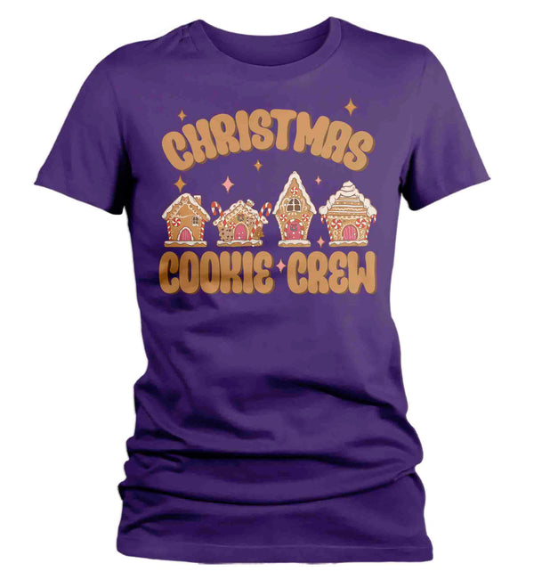 Women's Christmas T Shirt Cookie Crew Matching Retro Xmas Holiday Baking Team Gingerbread House Baker Shirts Cute Graphic Tee Ladies-Shirts By Sarah