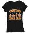Women's V-Neck Christmas T Shirt Cookie Crew Matching Retro Xmas Holiday Baking Team Gingerbread House Baker Shirts Cute Graphic Tee Ladies