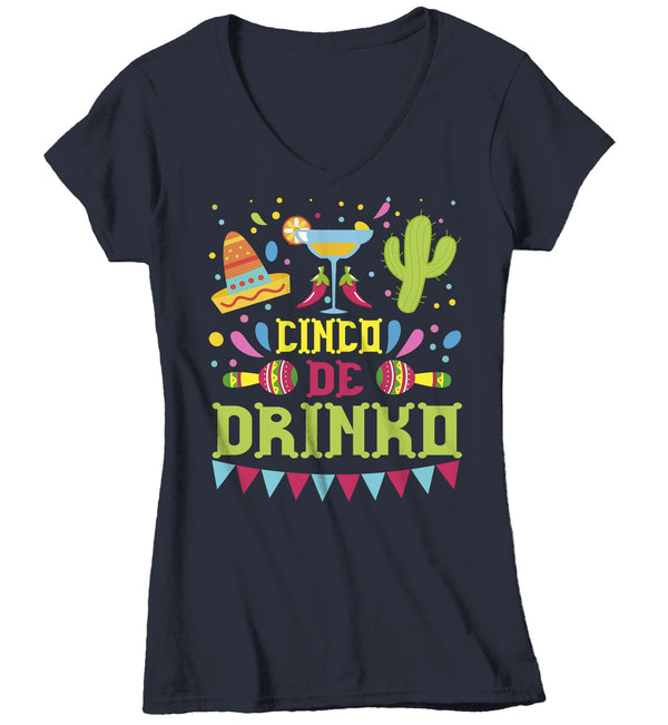 Women's V-Neck Funny Cinco De Mayo T Shirt Cinco De Drinko Shirt Margarita Shirt Funny Drinking Shirt-Shirts By Sarah