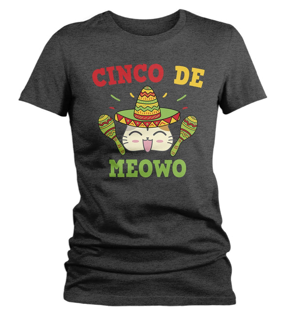 Women's Cinco De Mayo T Shirt Cinco De Meowo Shirt Funny Cinco De Mayo Cat Shirt Meowo Shirt Fun Tee-Shirts By Sarah