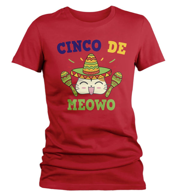 Women's Cinco De Mayo T Shirt Cinco De Meowo Shirt Funny Cinco De Mayo Cat Shirt Meowo Shirt Fun Tee-Shirts By Sarah