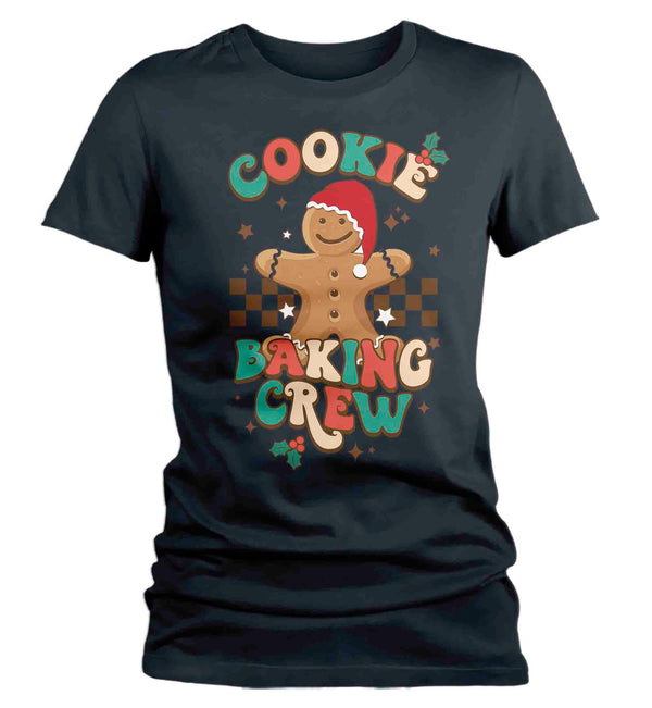 Women's Christmas T Shirt Cookie Baking Crew Matching Xmas Holiday Baking Team Gingerbread Shirts Cute Graphic Tee Ladies-Shirts By Sarah