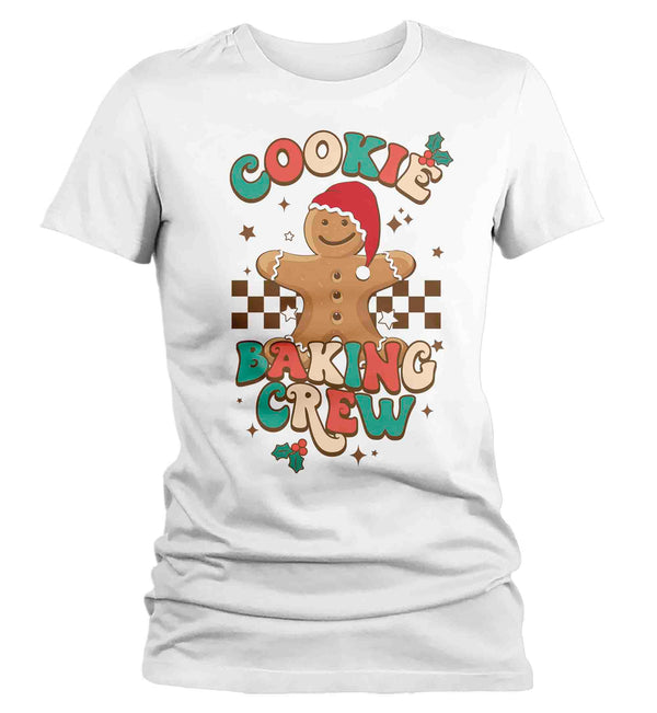 Women's Christmas T Shirt Cookie Baking Crew Matching Xmas Holiday Baking Team Gingerbread Shirts Cute Graphic Tee Ladies-Shirts By Sarah