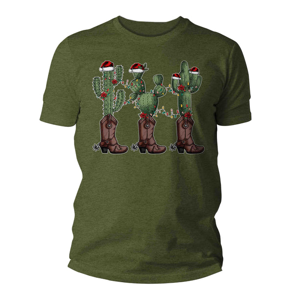 Men's Christmas Tree Shirt Cowboy XMas Lights Cactus T Shirt Cute Tee Western Desert Country Holiday Funny Graphic Tshirt Unisex Man-Shirts By Sarah