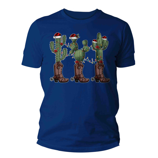 Men's Christmas Tree Shirt Cowboy XMas Lights Cactus T Shirt Cute Tee Western Desert Country Holiday Funny Graphic Tshirt Unisex Man-Shirts By Sarah