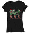 Women's V-Neck Christmas Tree Shirt Cowboy XMas Lights Cactus T Shirt Cute Tee Western Desert Country Holiday Funny Graphic Tshirt Ladies