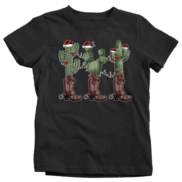 Kids Christmas Tree Shirt Cowboy XMas Lights Cactus T Shirt Cute Tee Western Desert Country Holiday Funny Graphic Tshirt Unisex Youth-Shirts By Sarah