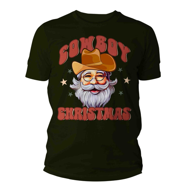 Men's Cowboy Christmas Shirt Santa Cow Boy Hat XMas Happy Desert Cute Tee Western Country Holiday Funny Graphic Tshirt Unisex Man-Shirts By Sarah