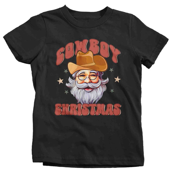 Kids Cowboy Christmas Shirt Santa Cow Boy Hat XMas Happy Desert Cute Tee Western Country Holiday Funny Graphic Tshirt Unisex Youth-Shirts By Sarah