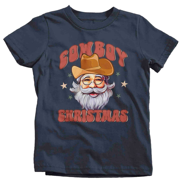 Kids Cowboy Christmas Shirt Santa Cow Boy Hat XMas Happy Desert Cute Tee Western Country Holiday Funny Graphic Tshirt Unisex Youth-Shirts By Sarah