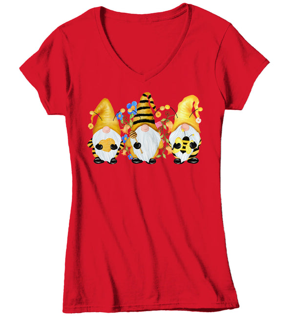 Women's V-Neck Bee Gnome T Shirt Beekeeper Shirt Cute Gnome TShirt Honey Shirt Adorable Bee Keeper Gift Idea Boho Tee-Shirts By Sarah