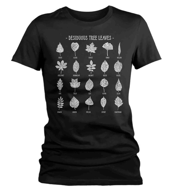Women's Deciduous Leaves T Shirt Tree Identification Fall Foliage Identify Hiking Hiker Gift Arborist Leaf Shirt Graphic Tee Ladies-Shirts By Sarah