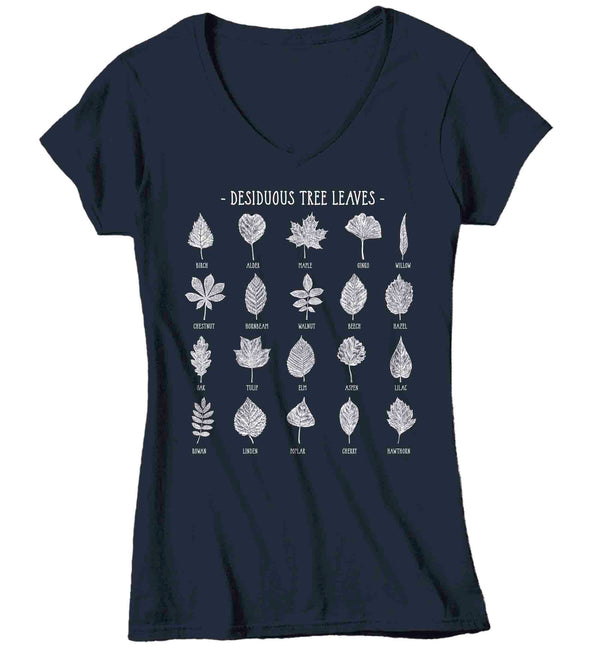 Women's V-Neck Deciduous Leaves T Shirt Tree Identification Fall Foliage Identify Hiking Hiker Gift Arborist Leaf Shirt Graphic Tee Ladies-Shirts By Sarah