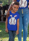 Kids Funny Easter T Shirt Baseball Bunny Shirt Rabbit Ears Feet Baseball Coach Gym Teacher TShirt Gift Easter Tee Boy's Girl's Youth