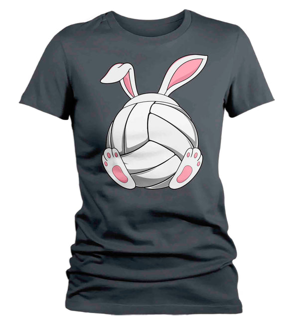 Women's Funny Easter T Shirt Volleyball Bunny Shirt Rabbit Ears Feet Volleyball Coach Gym Teacher TShirt Gift Easter Tee Ladies Woman-Shirts By Sarah