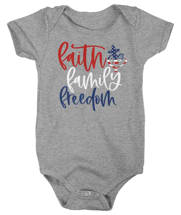 Baby Patriotic Shirt Faith Family Freedom American Flag 4th July Creeper America T-Shirts Memorial Day Bodysuit One Piece-Shirts By Sarah