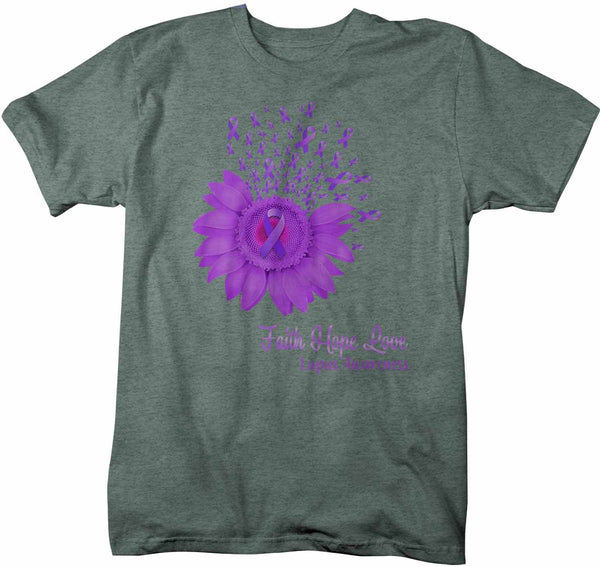 Men's Lupus Shirt Sunflower Shirt Lupus Flower Shirt Faith Hope Love Shirts Lupus Awareness Purple TShirt-Shirts By Sarah