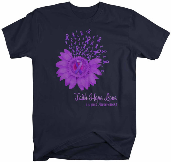 Men's Lupus Shirt Sunflower Shirt Lupus Flower Shirt Faith Hope Love Shirts Lupus Awareness Purple TShirt-Shirts By Sarah