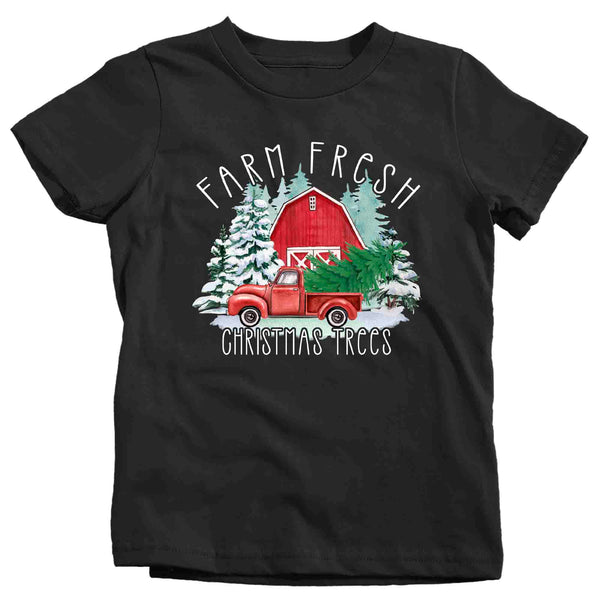 Kids Christmas Shirt Farm Fresh Trees T Shirt Farmer Tee Tree Fir Pine Country Farming Farm Holiday Graphic Tshirt Unisex Youth-Shirts By Sarah
