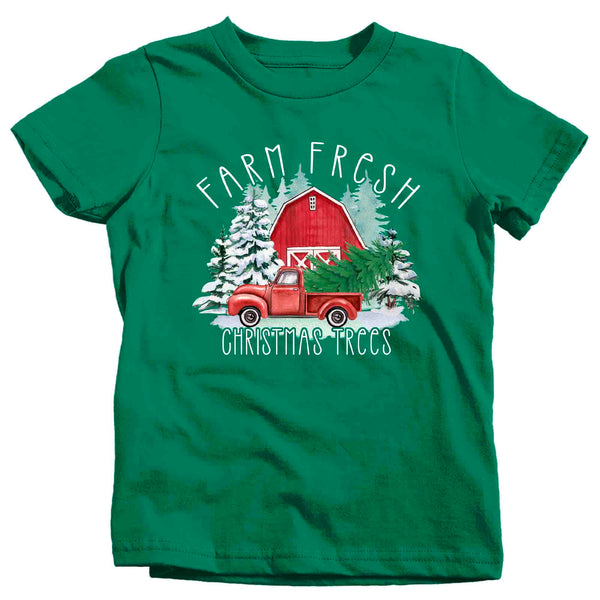 Kids Christmas Shirt Farm Fresh Trees T Shirt Farmer Tee Tree Fir Pine Country Farming Farm Holiday Graphic Tshirt Unisex Youth-Shirts By Sarah