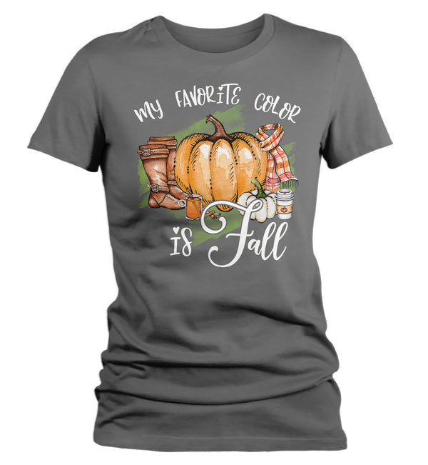 Women's Fall T Shirt Favorite Color Is Fall Shirts Pumpkin Shirt Pumpkins Boots Scarf Shirt Watercolor Fall Shirts-Shirts By Sarah
