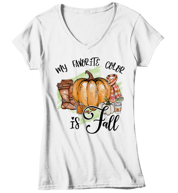 Women's Fall T Shirt Favorite Color Is Fall Shirts Pumpkin Shirt Pumpkins Boots Scarf Shirt Watercolor Fall Shirts-Shirts By Sarah