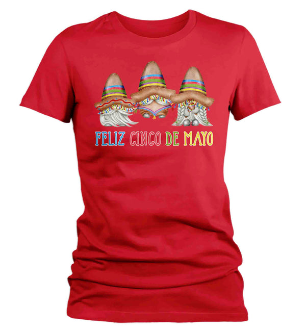 Women's Cinco De Mayo Shirt Feliz Cinco De Mayo T Shirt Gnomes Sombrero Graphic Tee Ladies V-Neck Cute Soft Shirt-Shirts By Sarah