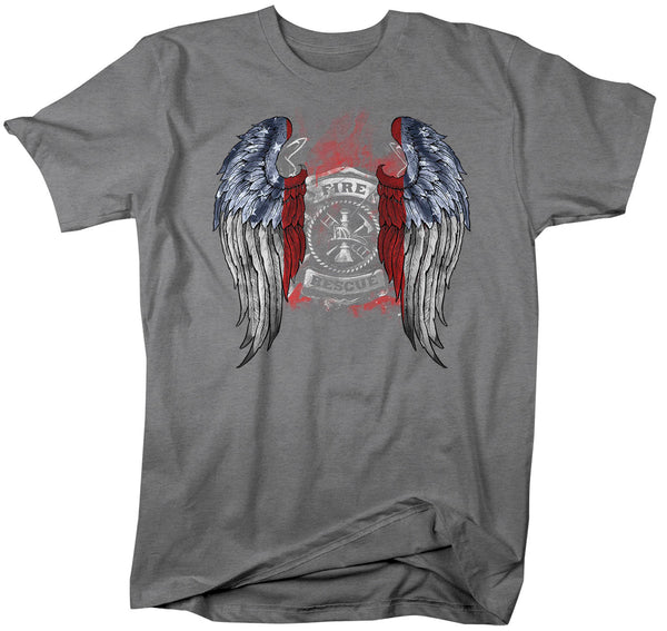 Men's Firefighter Shirt Cool Angel Wings T Shirt Blessed Gift Idea Fallen Fireman First Responder Gift U.S. Flag Tee Unisex Man-Shirts By Sarah