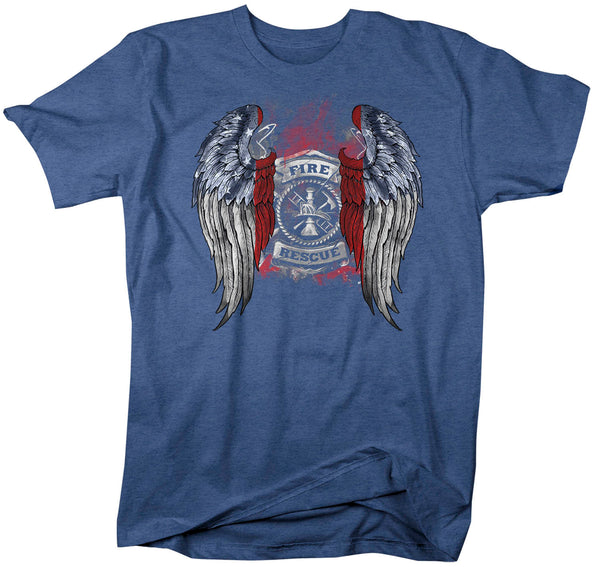 Men's Firefighter Shirt Cool Angel Wings T Shirt Blessed Gift Idea Fallen Fireman First Responder Gift U.S. Flag Tee Unisex Man-Shirts By Sarah