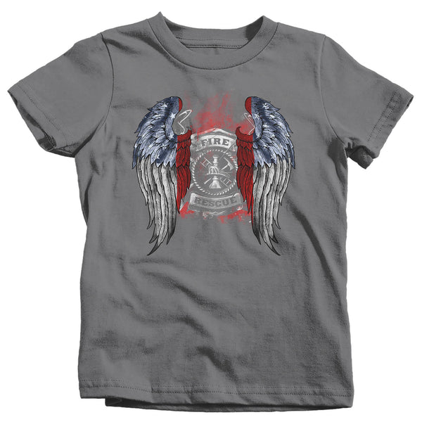 Kids Firefighter Shirt Cool Angel Wings T Shirt Blessed Gift Idea Fallen Fireman First Responder Gift U.S. Flag Tee Boy's Girl's-Shirts By Sarah