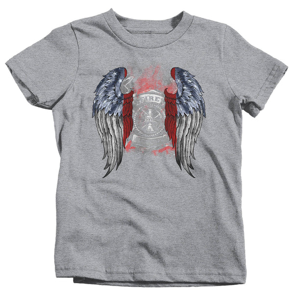 Kids Firefighter Shirt Cool Angel Wings T Shirt Blessed Gift Idea Fallen Fireman First Responder Gift U.S. Flag Tee Boy's Girl's-Shirts By Sarah